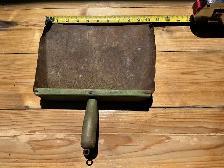 Antique Rustic Metal Dustpan with Green Wooden Handle !