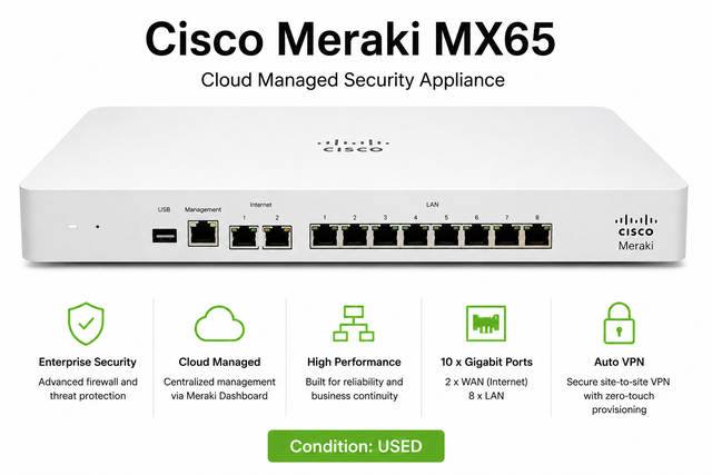 New Cisco Meraki MX65 Cloud-Managed Security Appliance