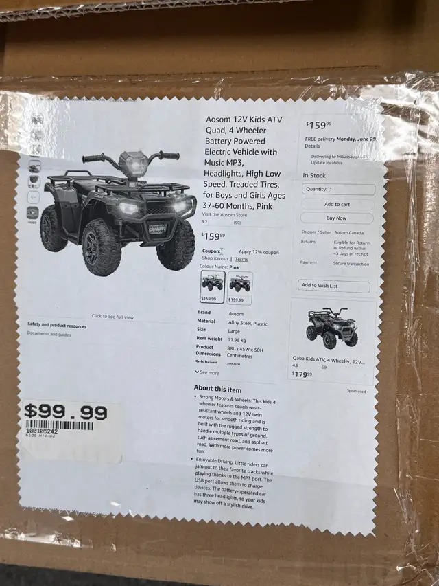 Aosom Kids 4 Wheeler Quad with Music - BRAND NEW