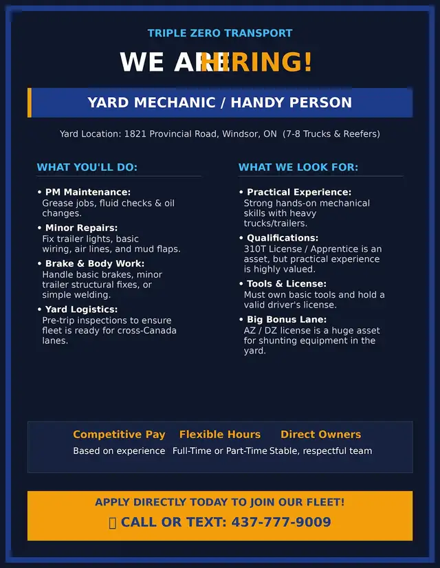 Handy mechanic for Truck and Trailer Fleet