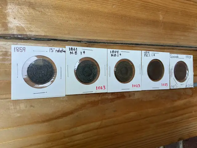 1859, 1861, 1864, 1871 & 1890 ONE CENT Collectible Coins !