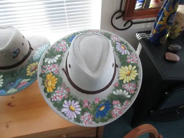 TWO UNIQUE  HAND PAINTED  LADIES WESTERN SUN HATS