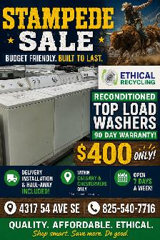 STAMPEDE SALE ON TOP LOAD WASHERS $400 FREE DELIVERY