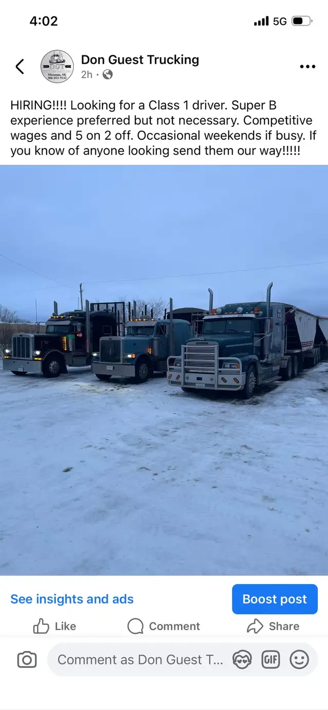 class 1 Log/grain truck driver