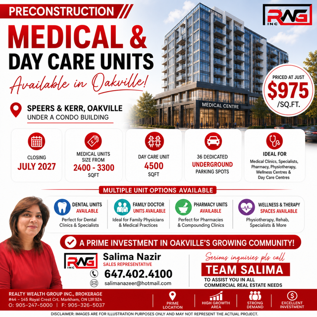 Dental units available in Oakville. Kerr and Speers Rd.