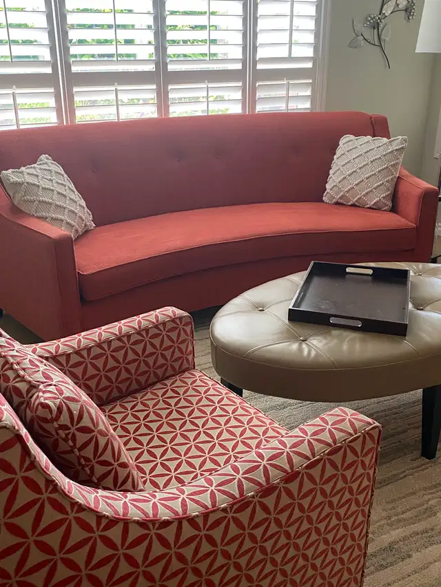 CURVED SOFA AND OTTOMAN WITH MATCHING CHAIR