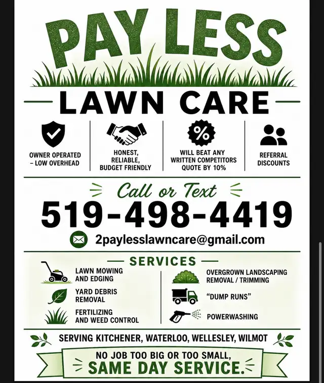 Pay Less Lawn Care - no fuss no muss