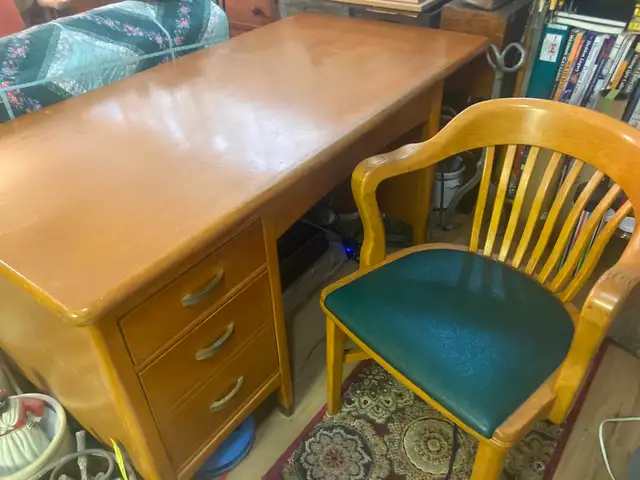 Quality wood desk old bell telephone equipment with chair