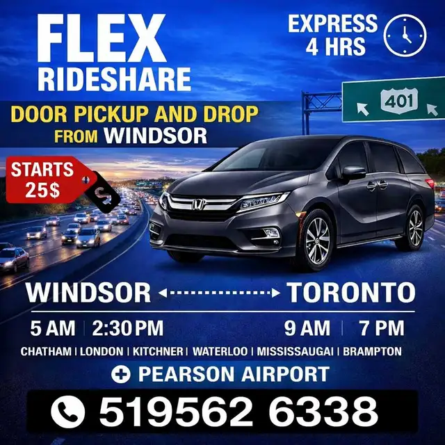 5AM & 3PM EVERYDAY RIDESHARE WINDSOR TO TORONTO ❗❗✈️