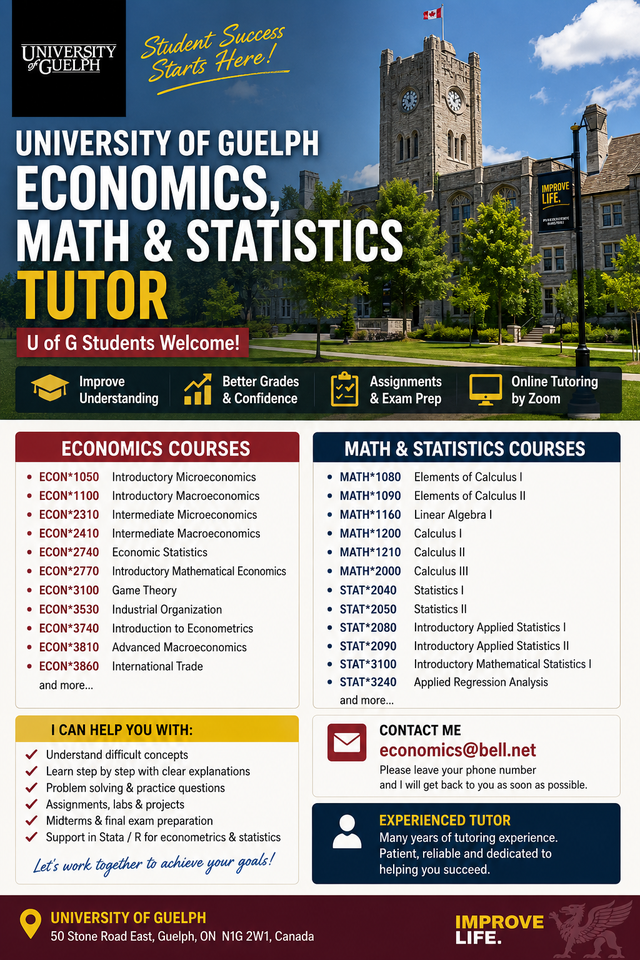 I'm your University of Guelph Economics, Math & Statistics Tutor