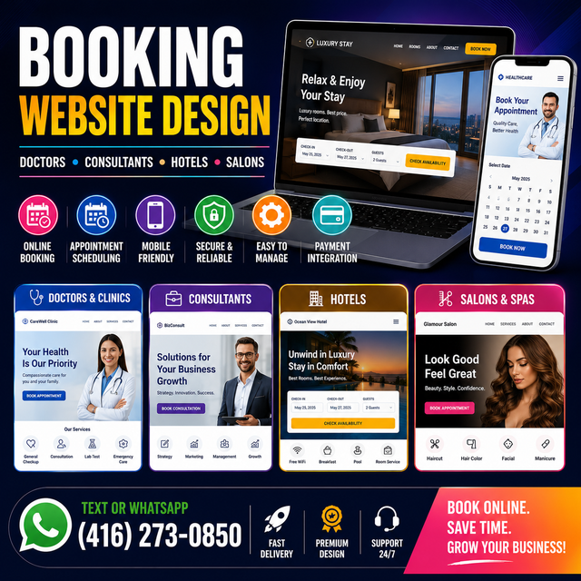 BOOKING WEBSITE DESIGN, DOCTORS, CONSULTANTS, HOTELS, SALONS ✓✓