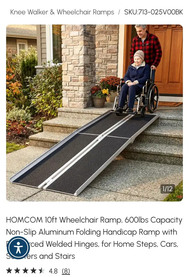 HOMCOM 10ft Wheelchair Ramp, 600lbs Capacity Non-Slip Aluminum F