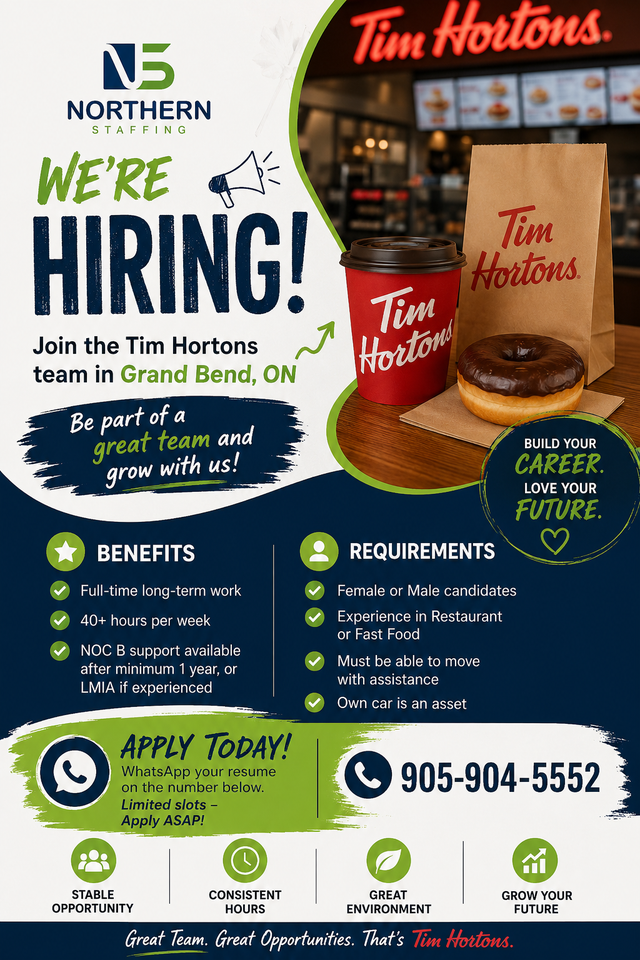 NOW HIRING- TIM HORTONS(CREW MEMBER)