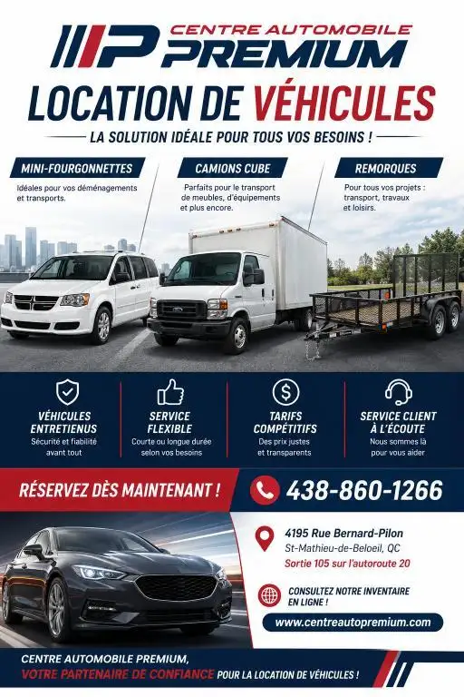 LOCATION DISPONIBLE! Camion cube/mini-fourgonnette & AUTRES