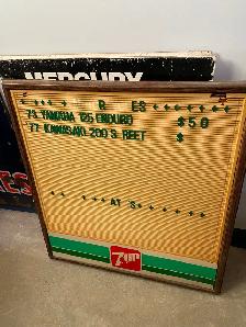 Vintage 7-up menu board from old motorcycle dealership