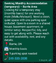 Seeking Monthly rental space