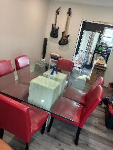 Modern Glass Dining Table Set with Marble Base & 6 Chairs - Photo 4