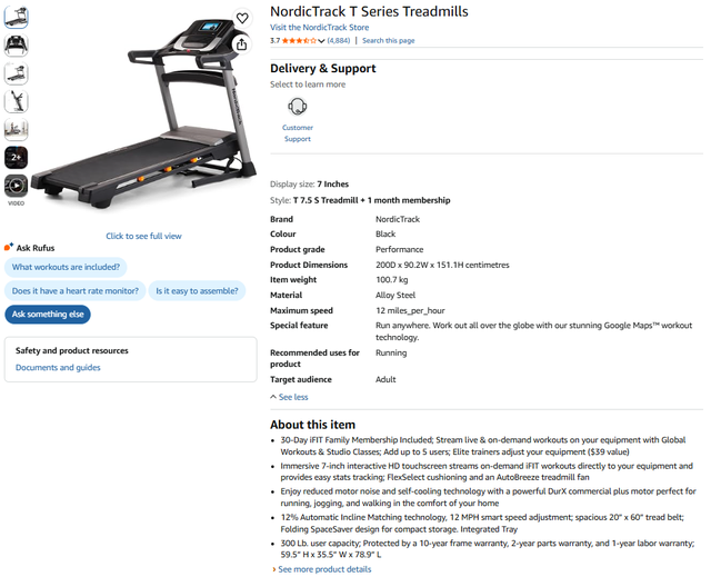 Norditrack T Series Treadmill - T 7.5 S only