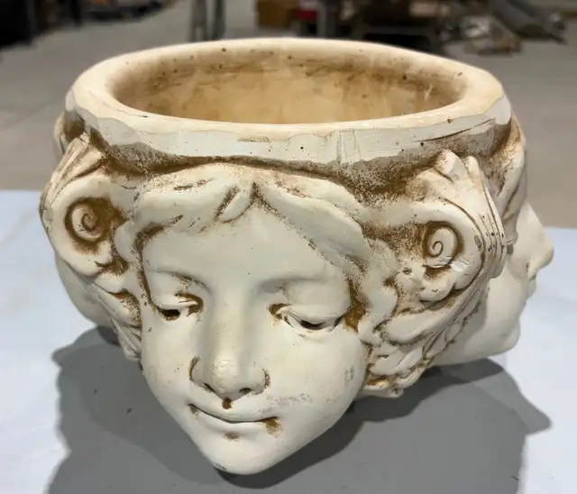 Heavy Ceramic Planter w Art Nouveau-Style Cherub Faces
