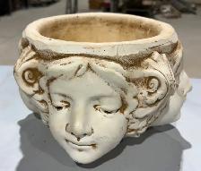 Heavy Ceramic Planter w Art Nouveau-Style Cherub Faces