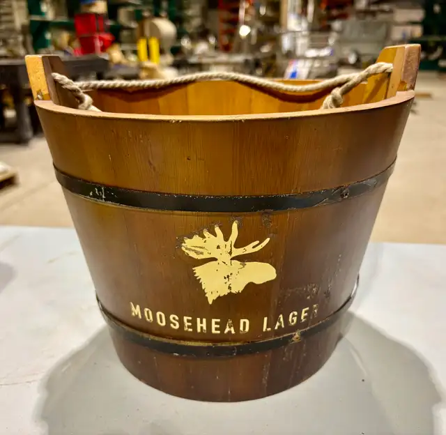 Wooden Beer Bucket Branded 'Moosehead Lager' (w Rope Handles)