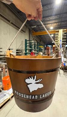 Wooden Beer Bucket Branded 'Moosehead Lager' (w Rope Handles) - Photo 4
