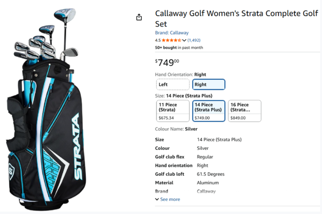 Price Down: Callaway Golf Women's Strata Complete Golf Set$330
