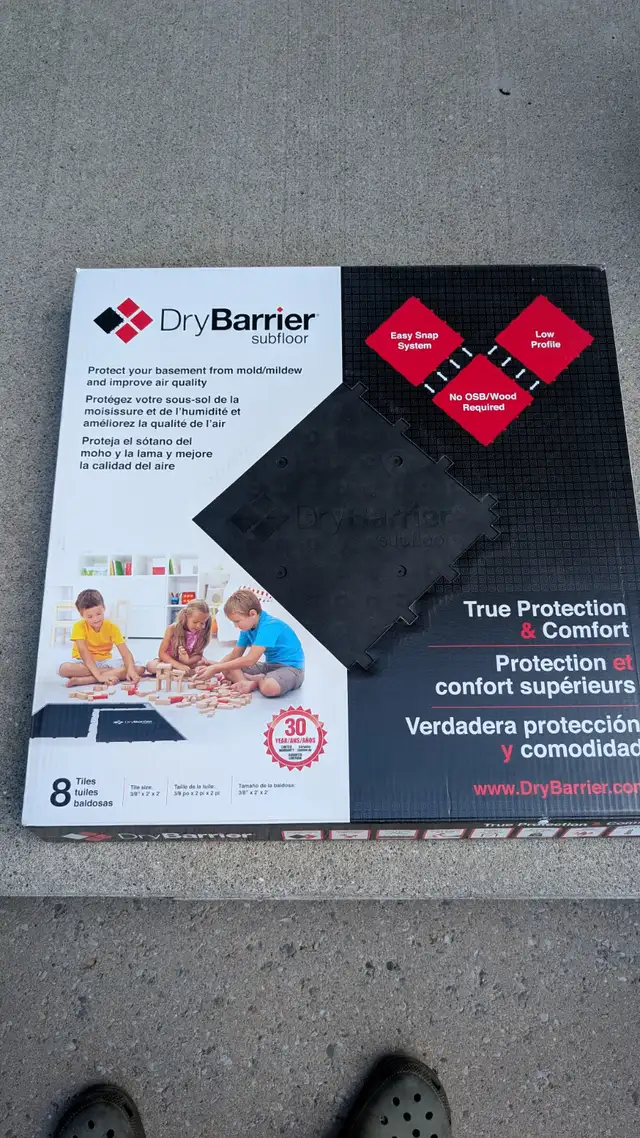 Dry Barrier waterproof subfloor tiles for basement floors etc.