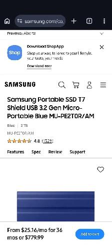 Like new Mint- Samsung T7 Shield 2TB Portable SSD- Blue - Photo 10