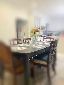 Dark Wood Dining Table   6 Matching Chairs for sale