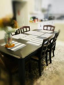 Dark Wood Dining Table   6 Matching Chairs for sale - Photo 2