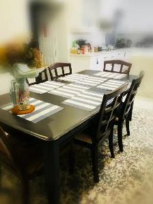 Dark Wood Dining Table   6 Matching Chairs for sale - Photo 3