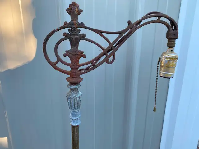 Antique Victorian Bridge Floor Lamps, ornate heavy metal lamps