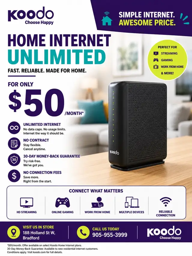 Koodo Home Internet – Unlimited Internet for Just $50!