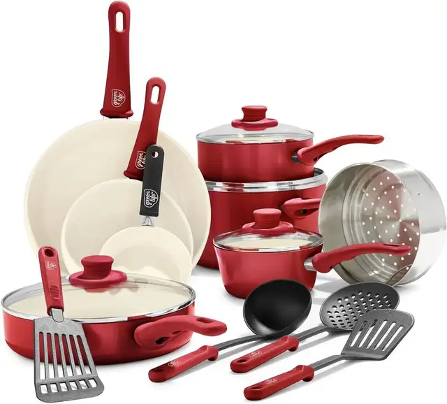 GreenLife Soft Grip Healthy Ceramic Nonstick, 16 Piece Cookware