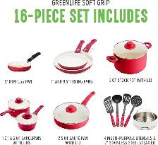 GreenLife Soft Grip Healthy Ceramic Nonstick, 16 Piece Cookware - Photo 3