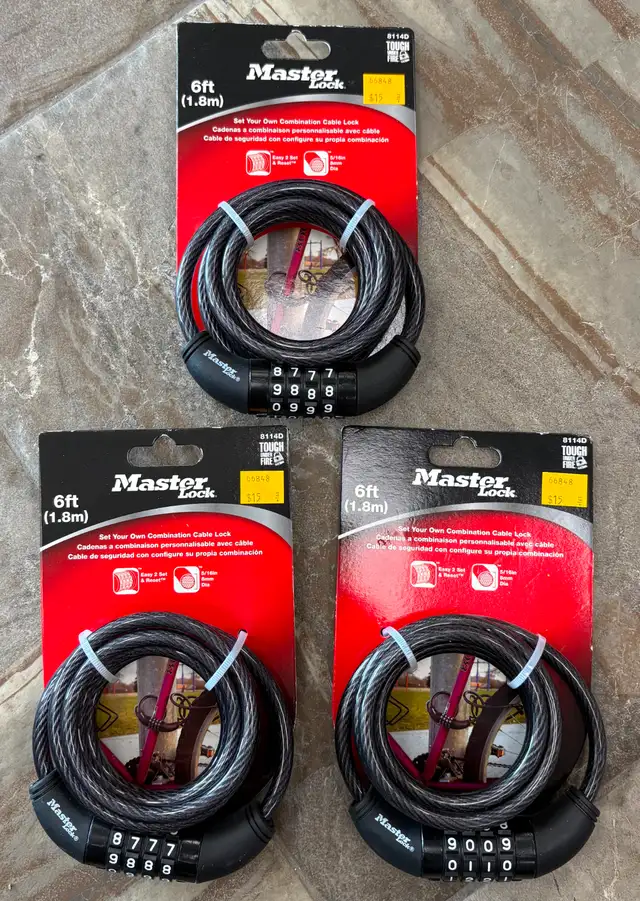 NEW Master Lock 6ft Cable Bike Lock ( x3 Available )