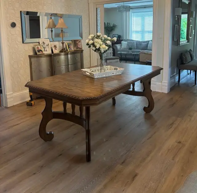 Dining table made of solid pecan wood.