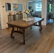 Dining table made of solid pecan wood.