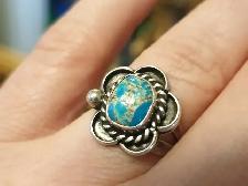 Navajo Sterling antique floral turquoise ring size 7