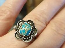 Navajo Sterling antique floral turquoise ring size 7 - Photo 2