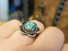 Navajo Sterling antique floral turquoise ring size 7 - Photo 3