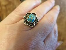 Navajo Sterling antique floral turquoise ring size 7 - Photo 4