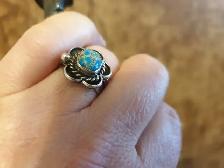 Navajo Sterling antique floral turquoise ring size 7 - Photo 5