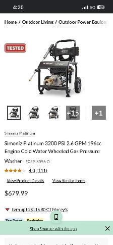 Simmons platinum series 3200 Psi pressure washer - Photo 2