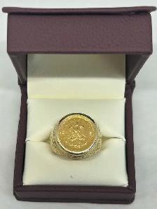 10K  Mexican Dos Pesos Coin Men’s Ring - Photo 2