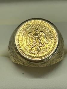 10K  Mexican Dos Pesos Coin Men’s Ring - Photo 3
