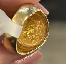 10K  Mexican Dos Pesos Coin Men’s Ring - Photo 9