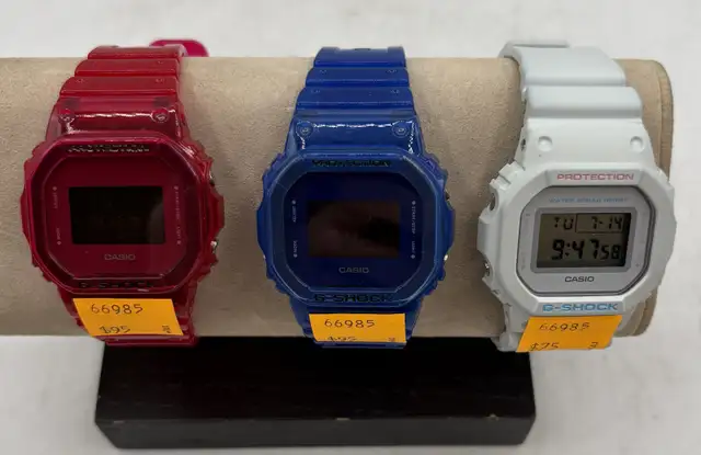 Casio Digital Watches (Transparent Blue & Red, and Solid White)