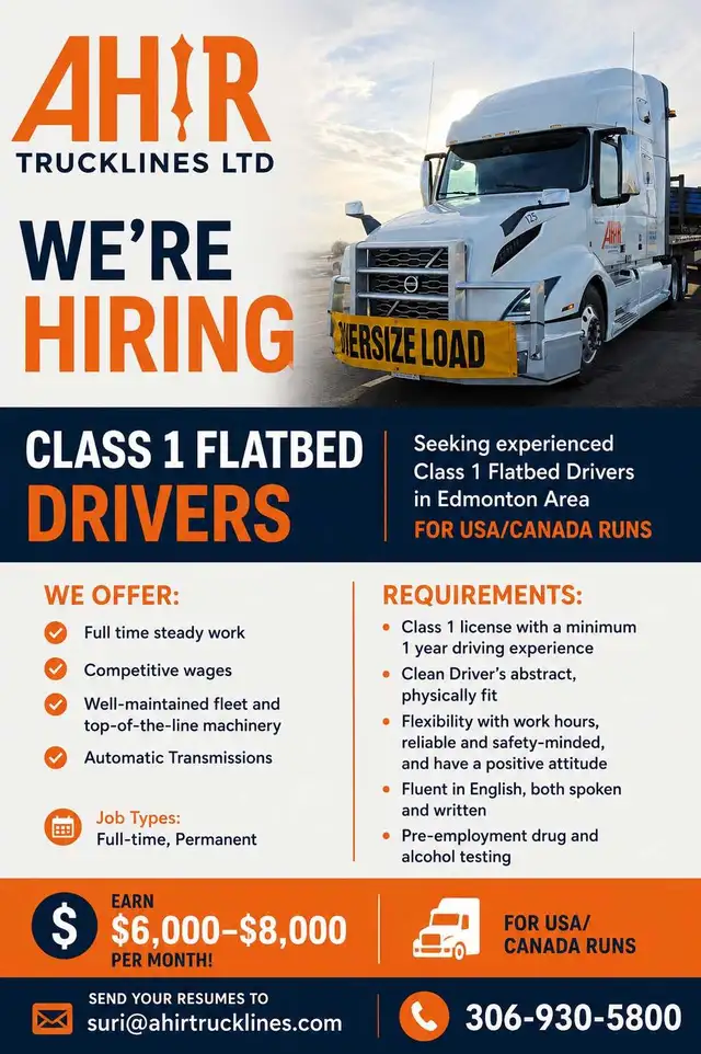 Class 1 Flatbed Driver USA/CANADA RUNS